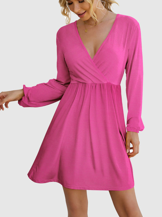 FAM-FAM Surplice Long Sleeve Mini Dress - Classique Collection