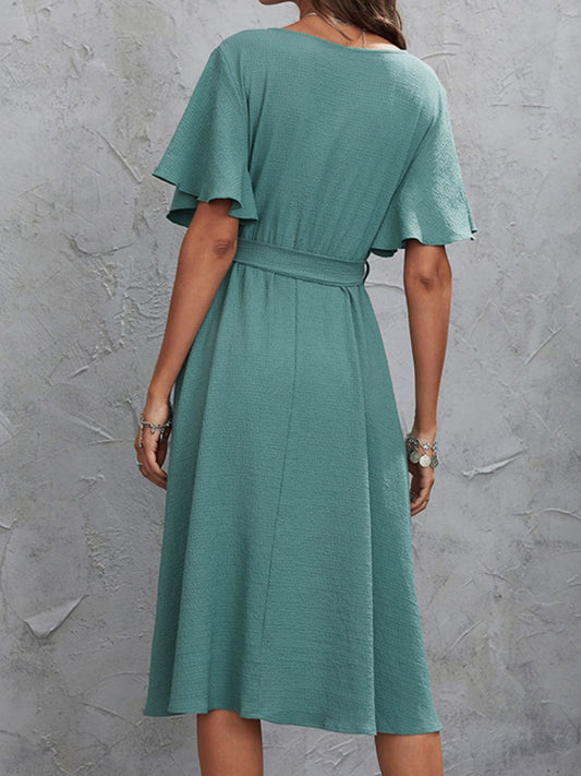 Surplice Flutter Sleeve Midi Dress - Classique Collection