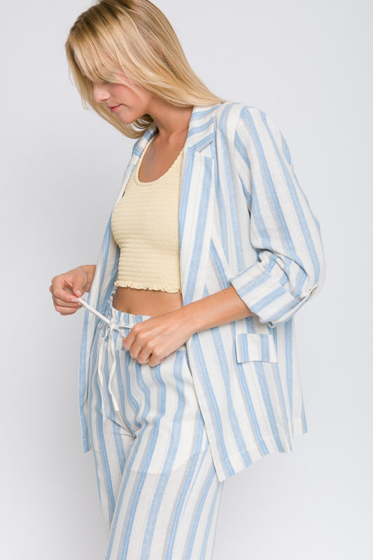 Love Tree Linen Woven Striped Blazer - Classique Collection