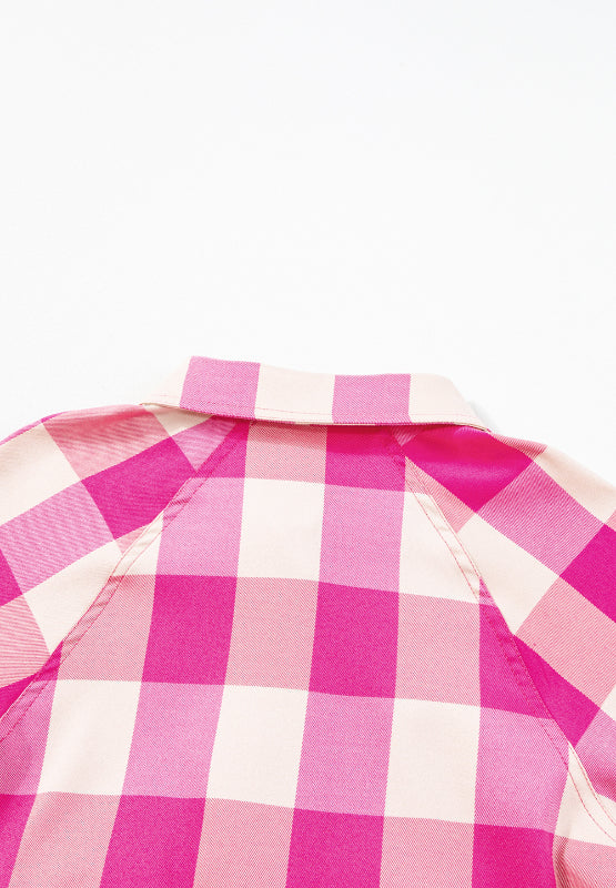 Ruched Plaid Three-Quarter Sleeve Shirt Dress - Classique Collection