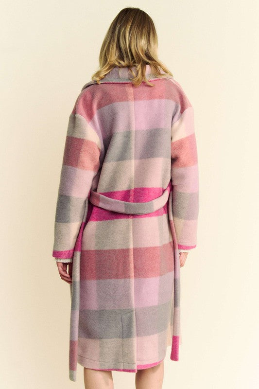 Davi & Dani Tied Color Block Collared Neck Coat - Classique Collection