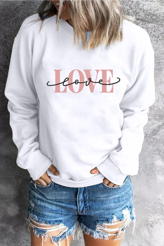 LOVE Round Neck Dropped Shoulder Sweatshirt - ClassiQ
