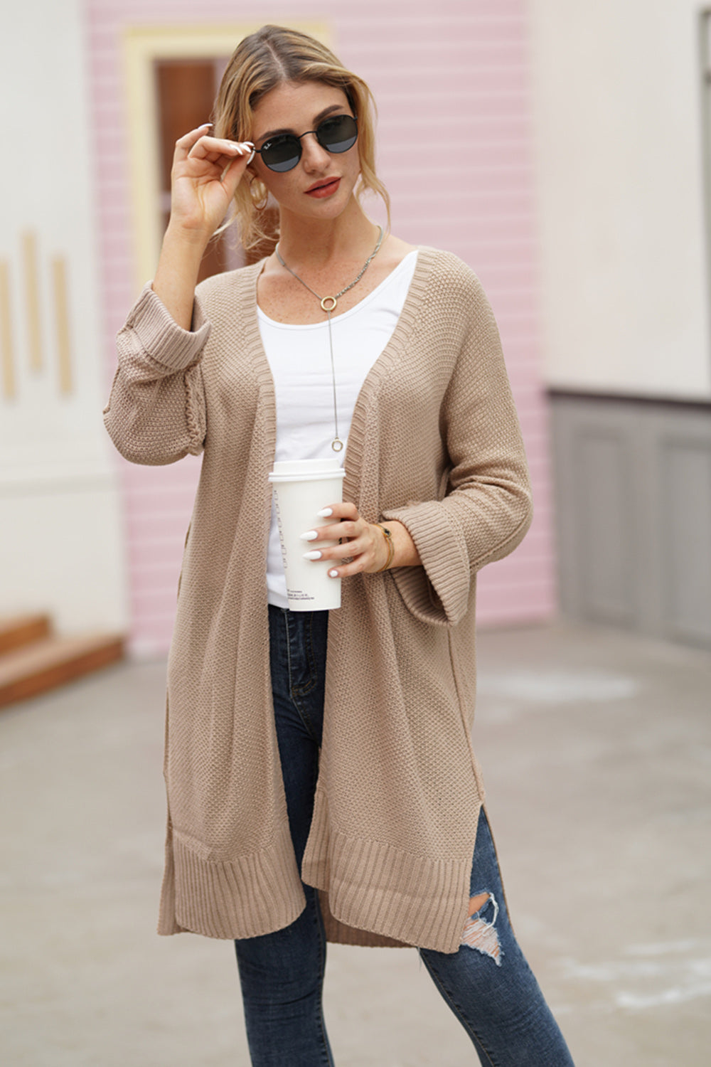 Open Front Long Sleeve Cardigan - ClassiQ