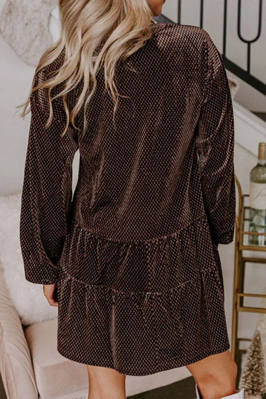 Textured V-Neck Long Sleeve Mini Dress - Classique Collection