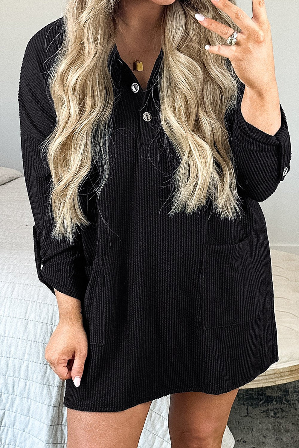 Plus Size Pocketed Long Sleeve Mini Dress - Classique Collection