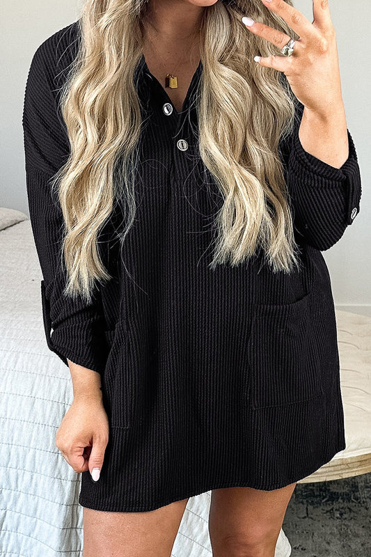 Plus Size Pocketed Long Sleeve Mini Dress - Classique Collection