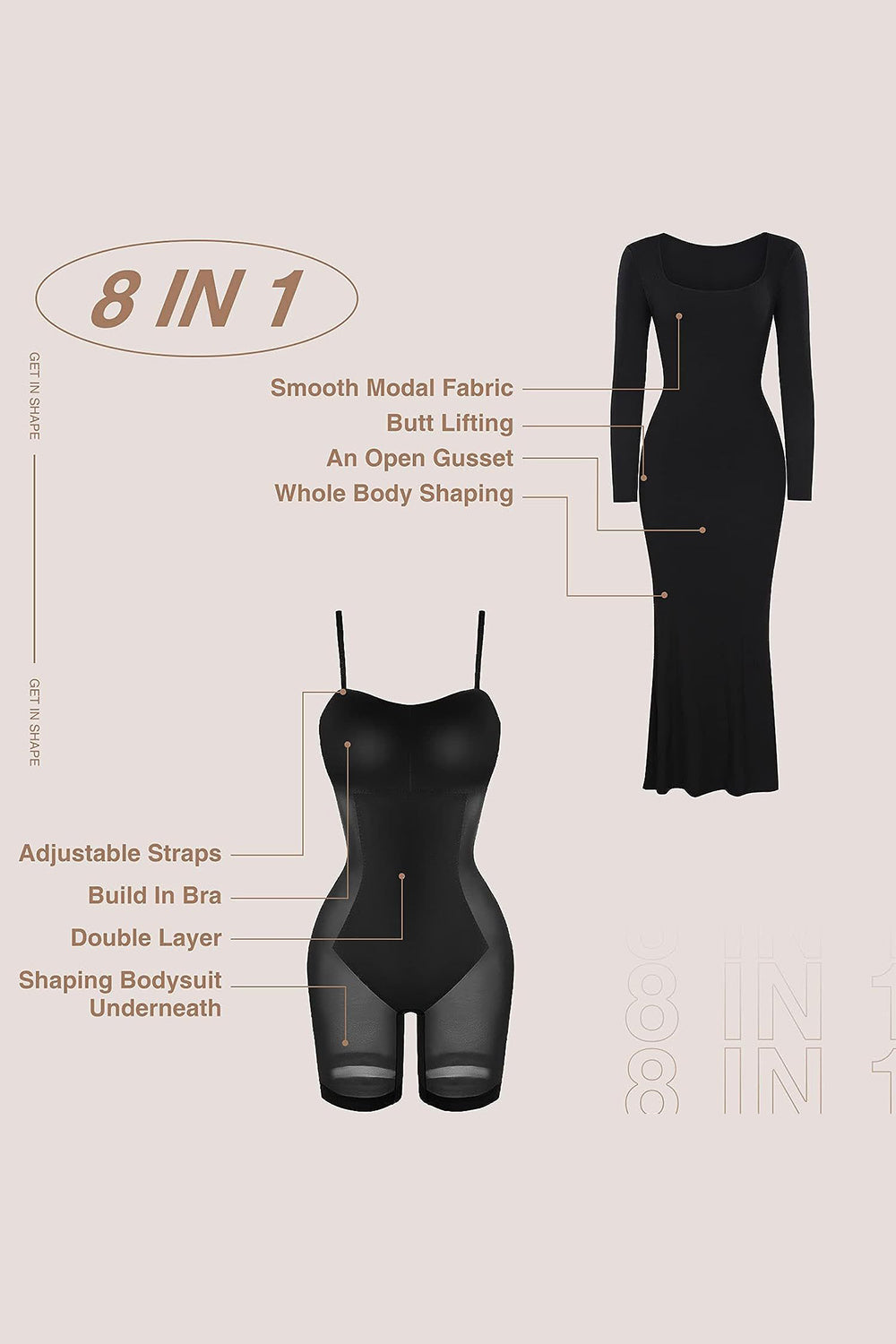 Basic Bae Built-In Shapewear Square Neck Long Sleeve Maxi Dress - Classique Collection