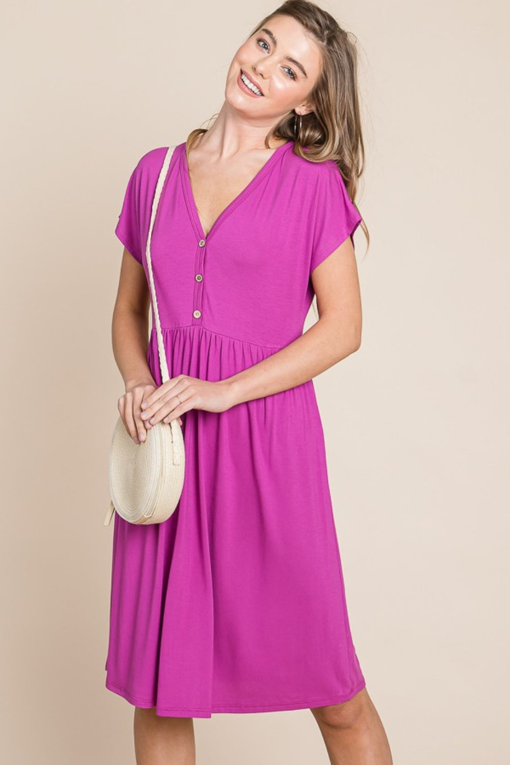 BOMBOM V-Neck Short Sleeve Dress - Classique Collection