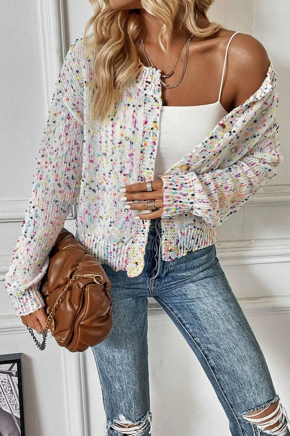 Confetti Button Up Long Sleeve Cardigan - ClassiQ