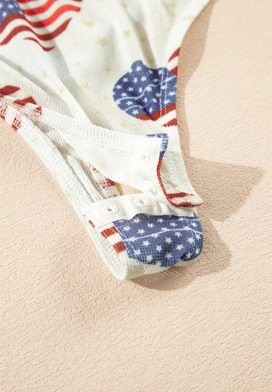 US Flag Heart Mock Neck Long Sleeve Bodysuit - Classique Collection