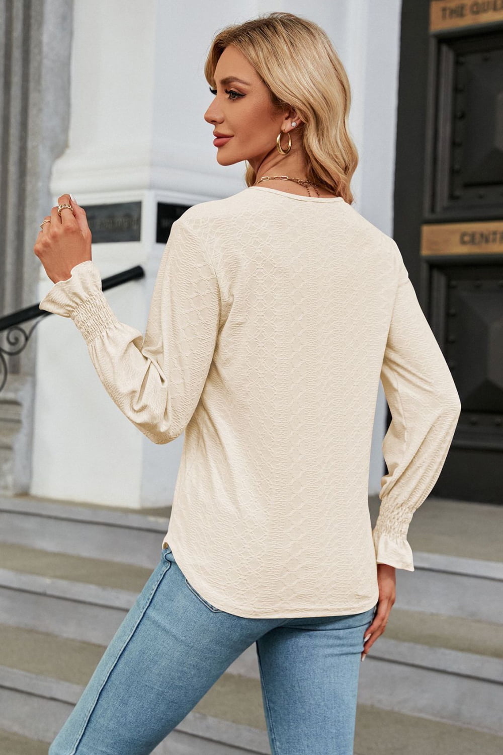 V-Neck Flounce Sleeve Blouse - Classique Collection