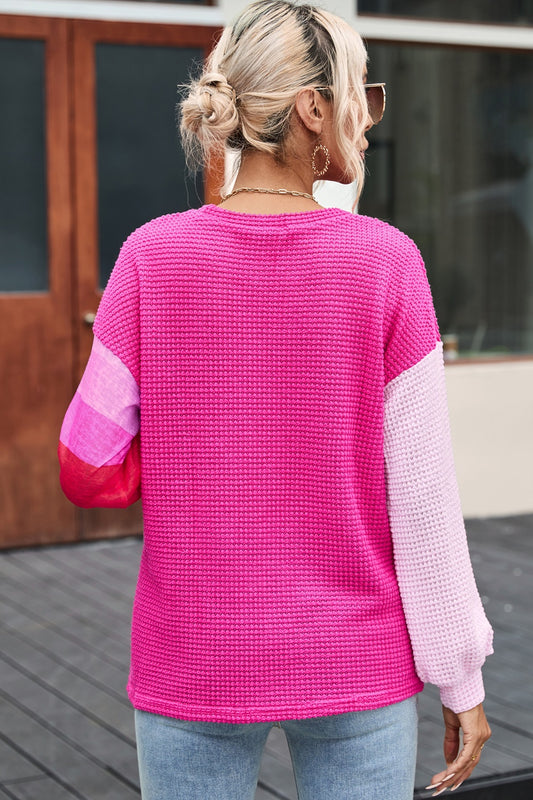 Color Block Waffle-Knit Blouse - Classique Collection