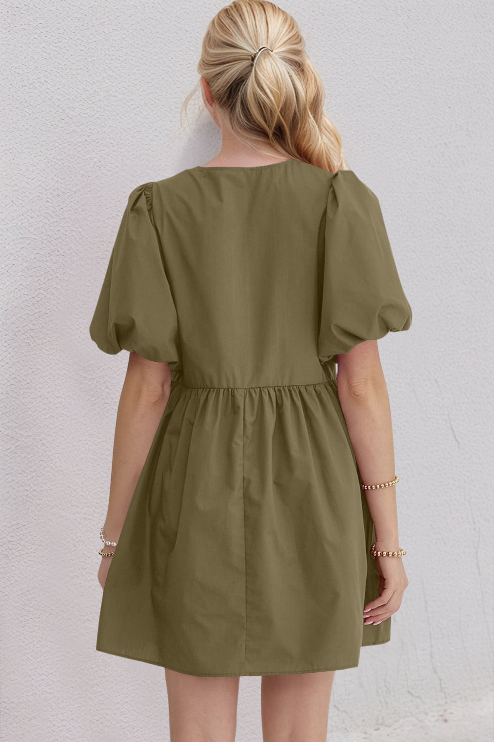 Oh Bow Ruched Puff Sleeve Mini Dress - Classique Collection