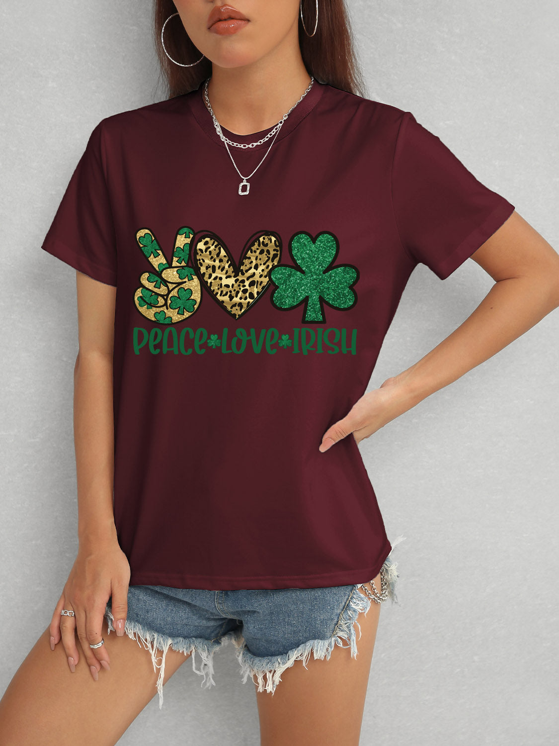 PEACE LOVE IRISH Round Neck Short Sleeve T-Shirt - ClassiQ