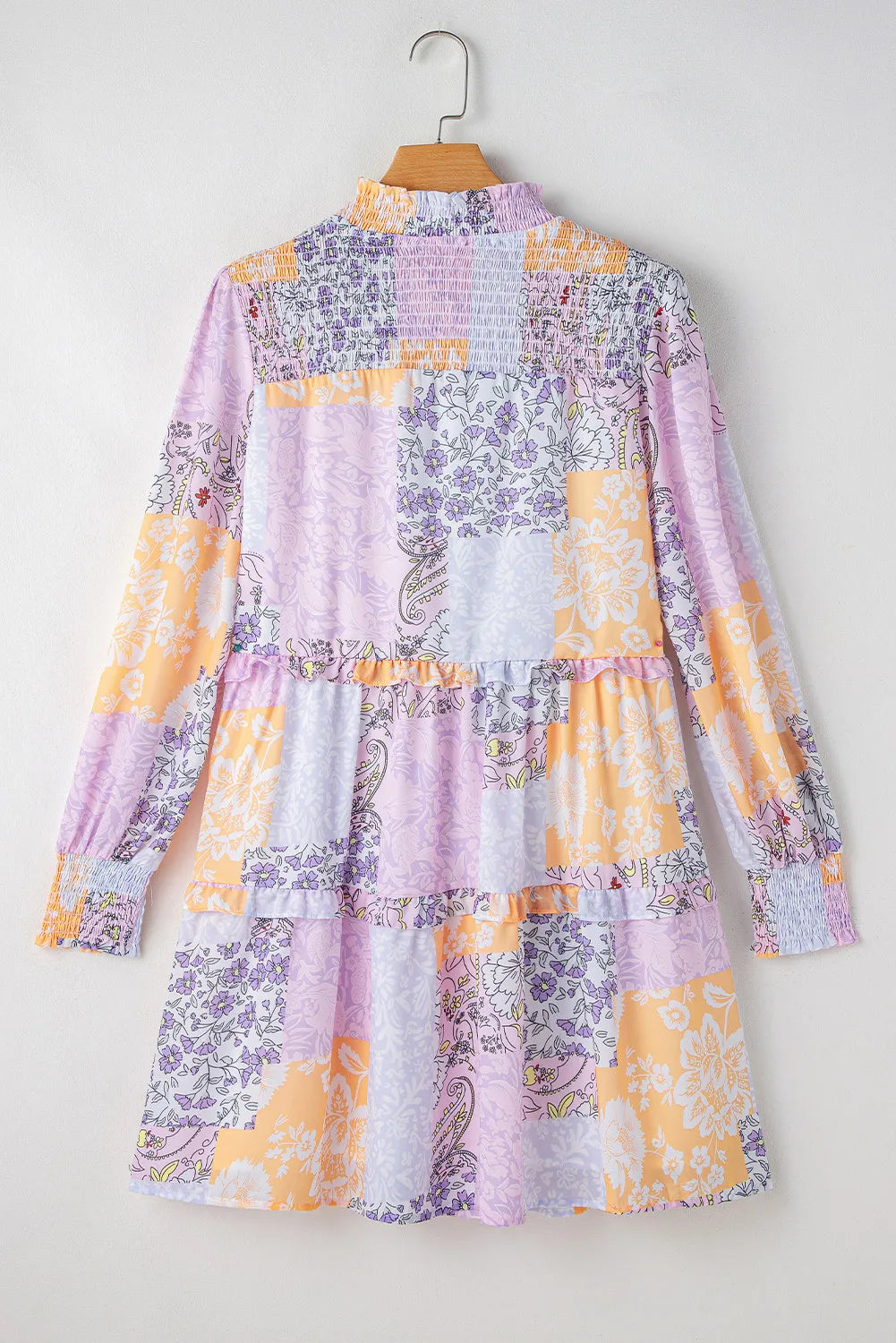 Frill Printed Mock Neck Long Sleeve Mini Dress - Classique Collection