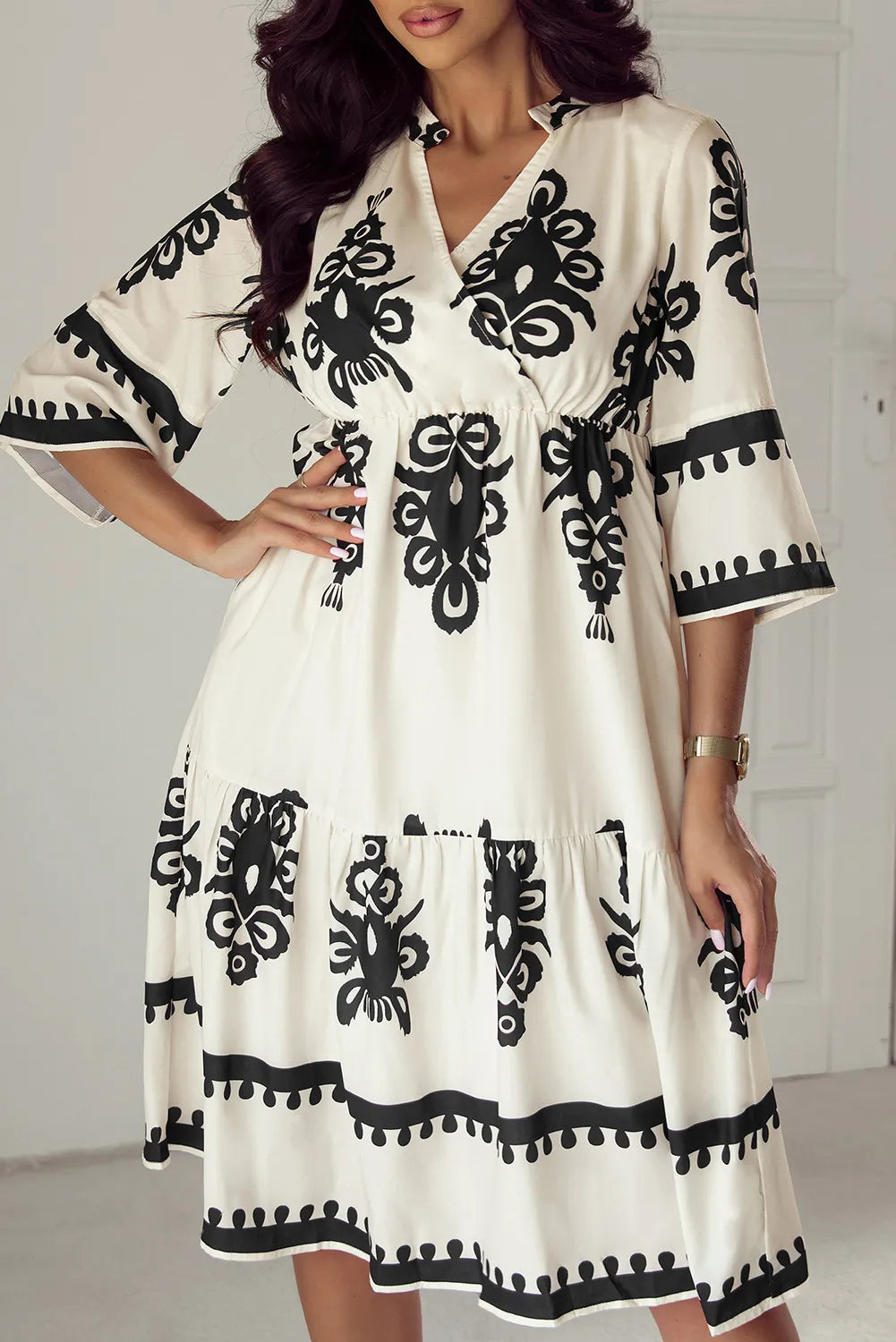 Printed Half Sleeve Knee Length Dress - Classique Collection