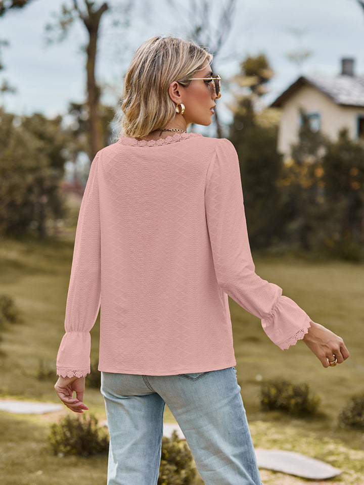 V-Neck Flounce Sleeve Blouse - Classique Collection