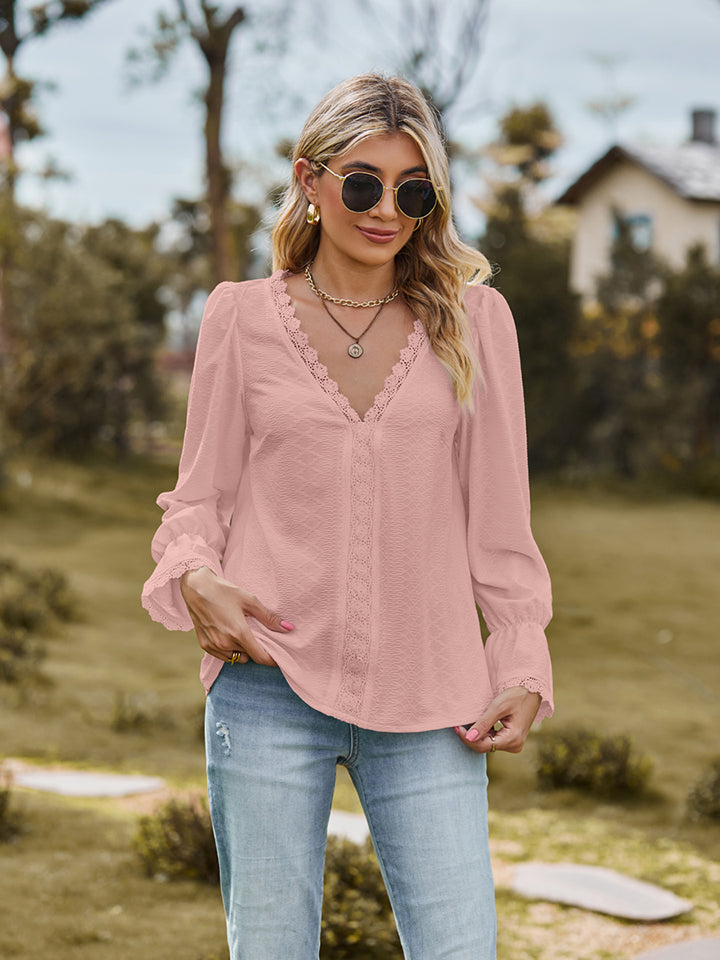 V-Neck Flounce Sleeve Blouse - Classique Collection