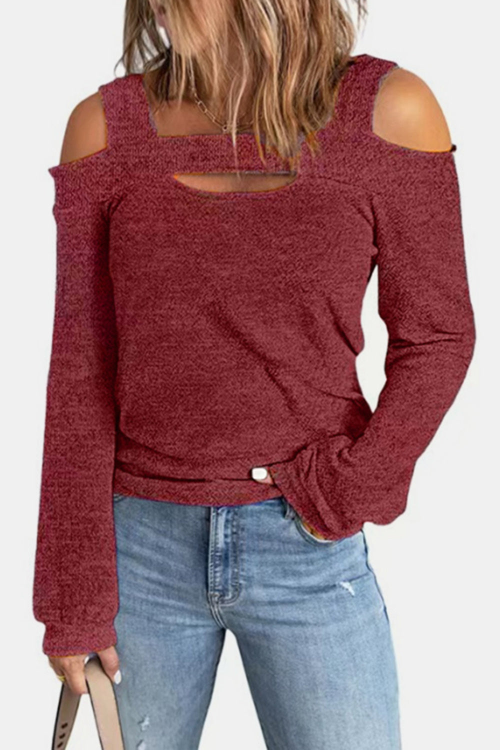 Full Size Cutout Cold Shoulder Blouse - Classique Collection