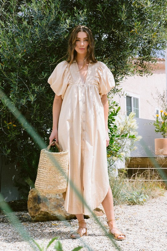 Annie Wear Smocked Puff Sleeve Midi Dress - ClassiQ
