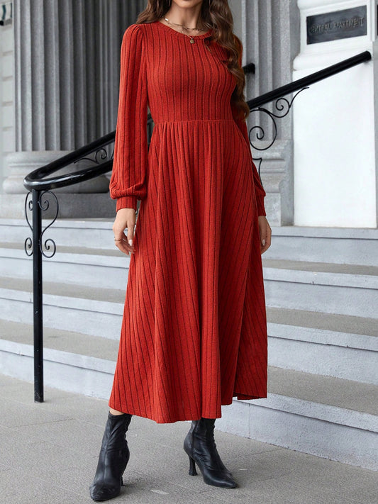 Ribbed Round Neck Long Sleeve Dress - Classique Collection