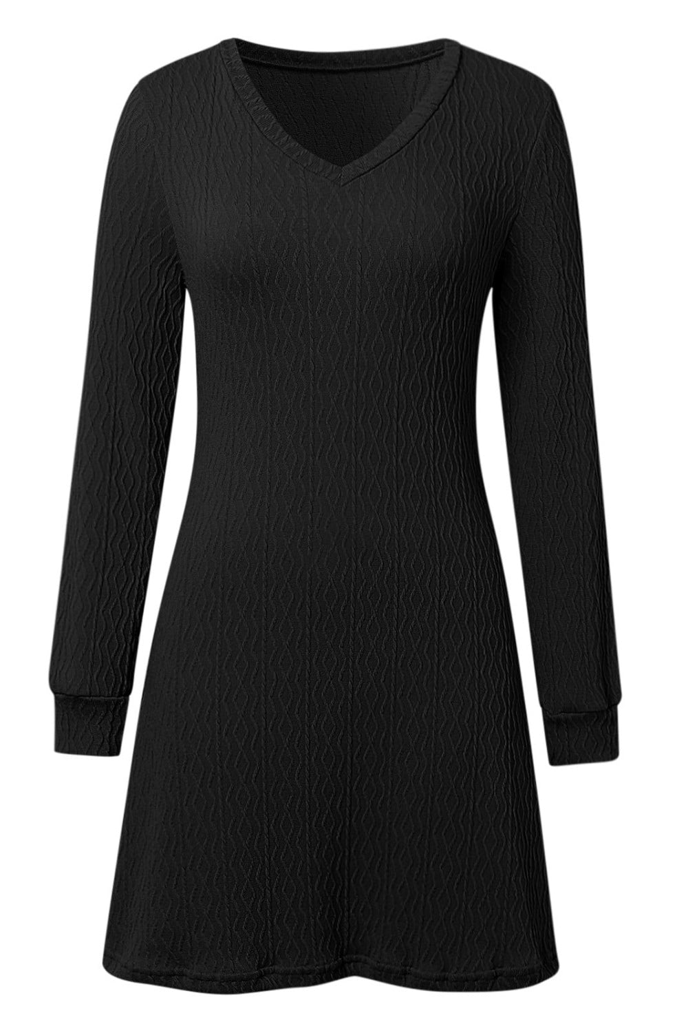 Texture V-Neck Long Sleeve Dress - Classique Collection