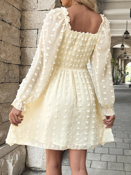 Swiss Dot Smocked Flounce Sleeve Dress - Classique Collection
