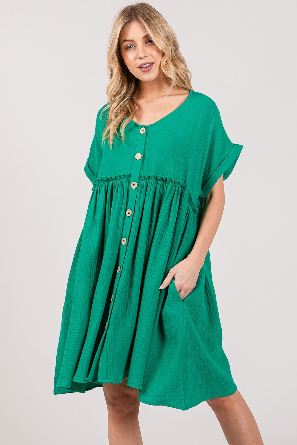 SAGE + FIG Full Size Button Up Short Sleeve Dress - Classique Collection