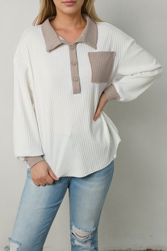 Contrast Collared Neck Top - Classique Collection