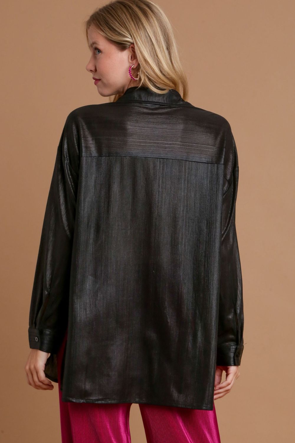 Umgee Side Slit Button Up Long Sleeve Shirt - Classique Collection