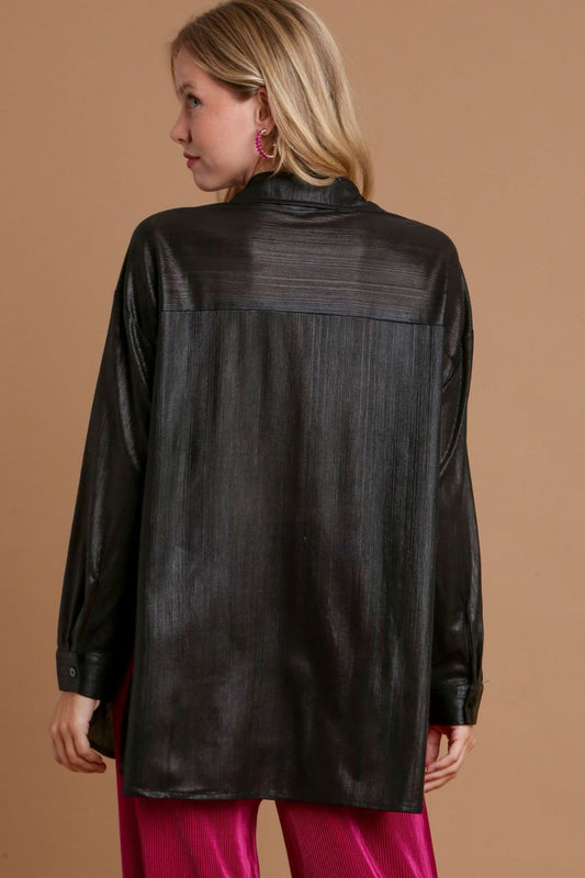 Umgee Side Slit Button Up Long Sleeve Shirt - Classique Collection
