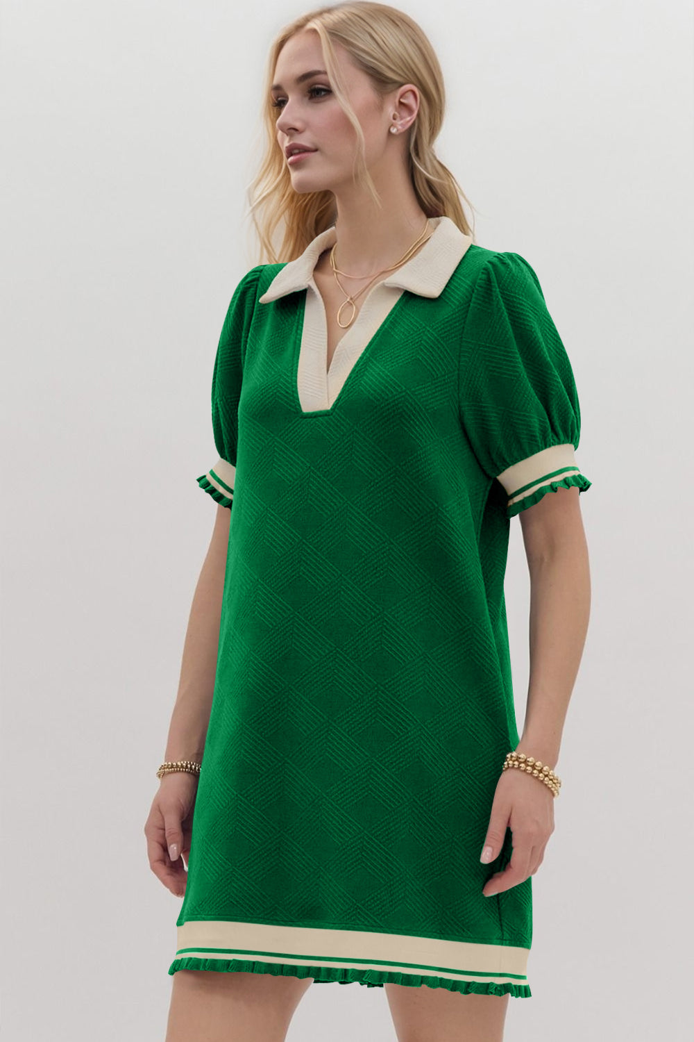 Oh Frill Contrast Trim Johnny Collar Short Sleeve Mini Dress - Classique Collection