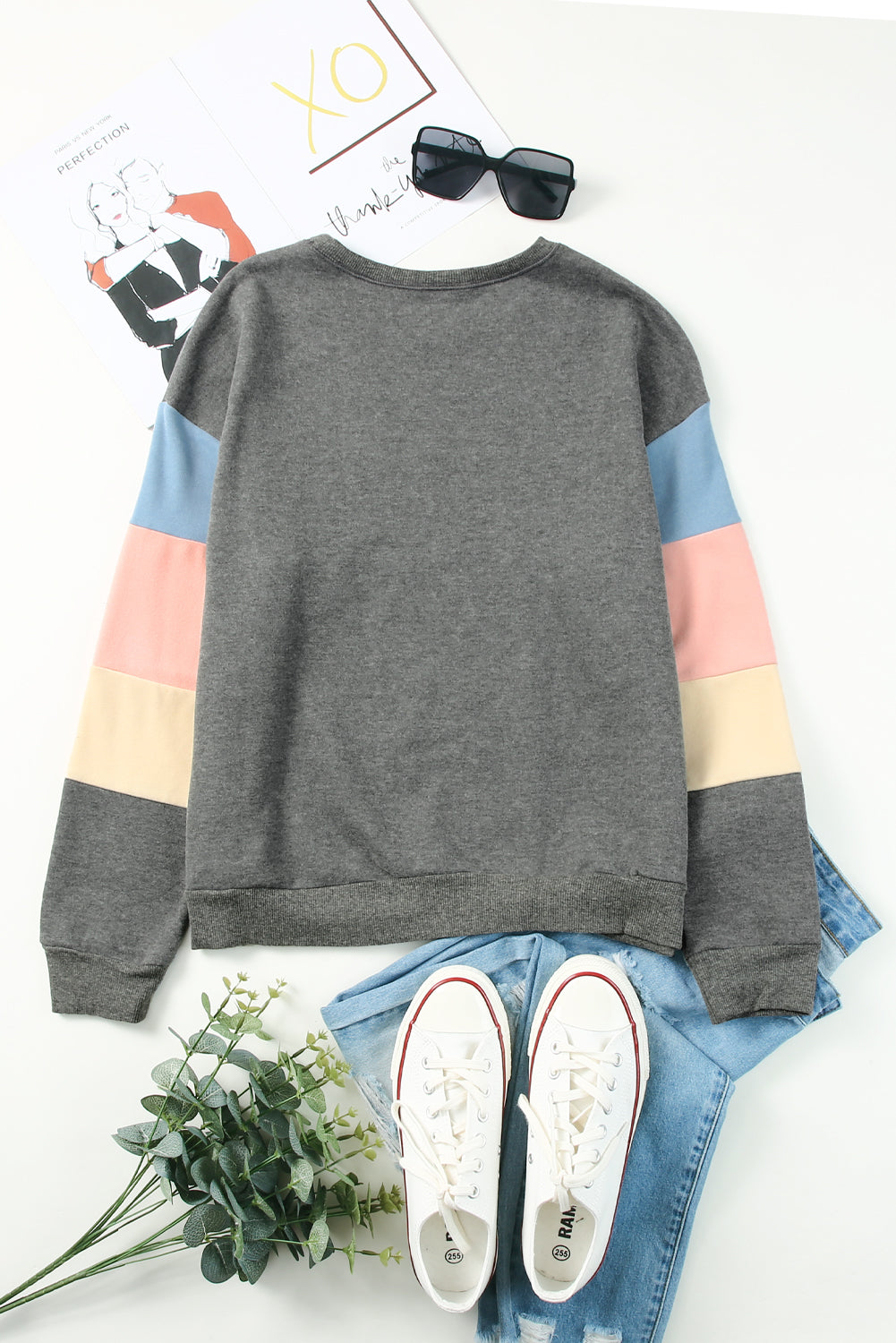 Color Block Round Neck Long Sleeve Sweatshirt - ClassiQ