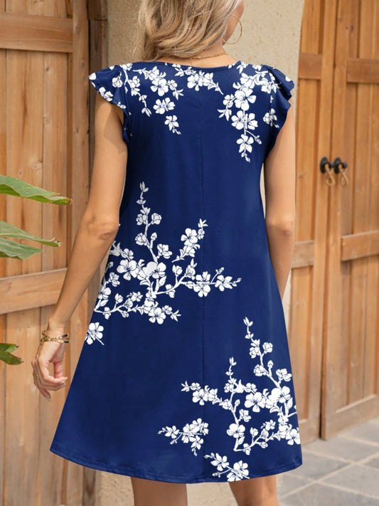 Ruffled Printed Cap Sleeve Mini Dress - Classique Collection