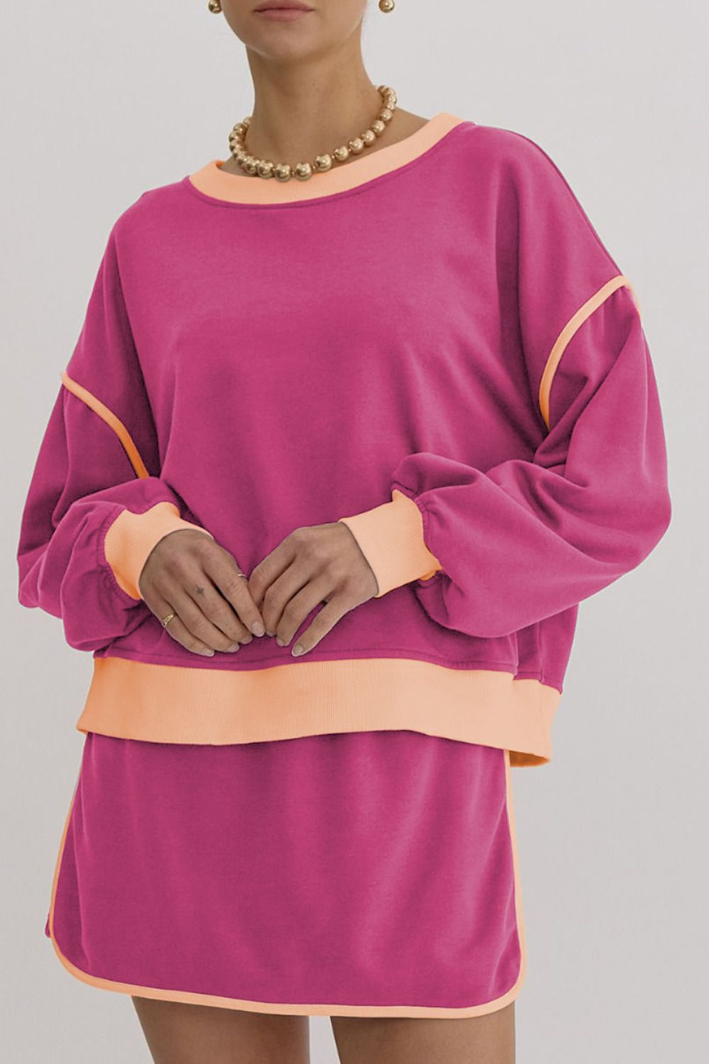 Contrast Trim Round Neck Top and Skort Set - ClassiQ