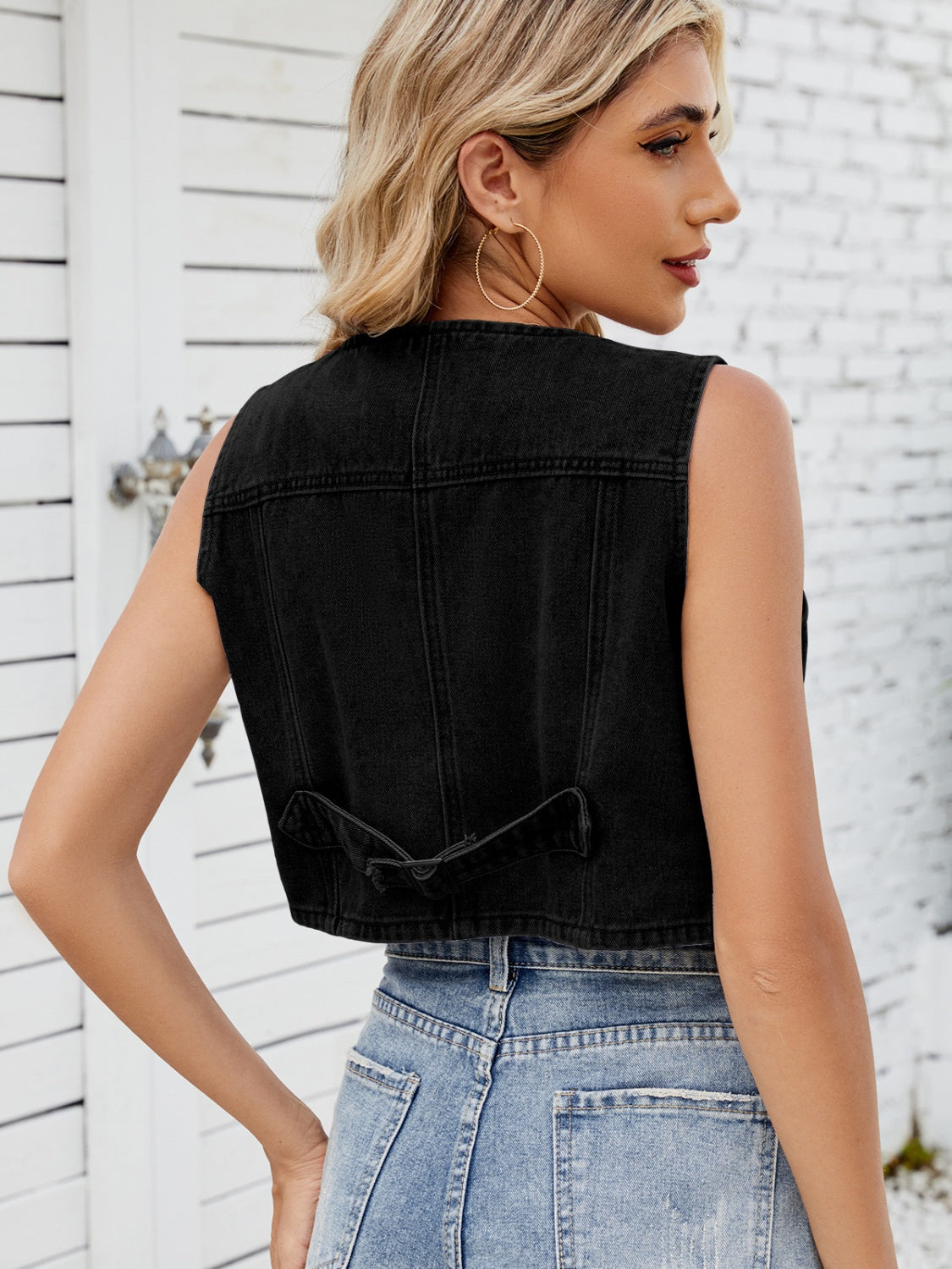 V-Neck Button Down Denim Vest - Classique Collection