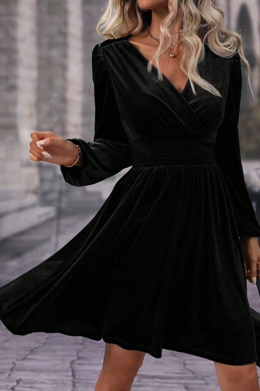 Surplice Long Sleeve Velvet Dress - Classique Collection