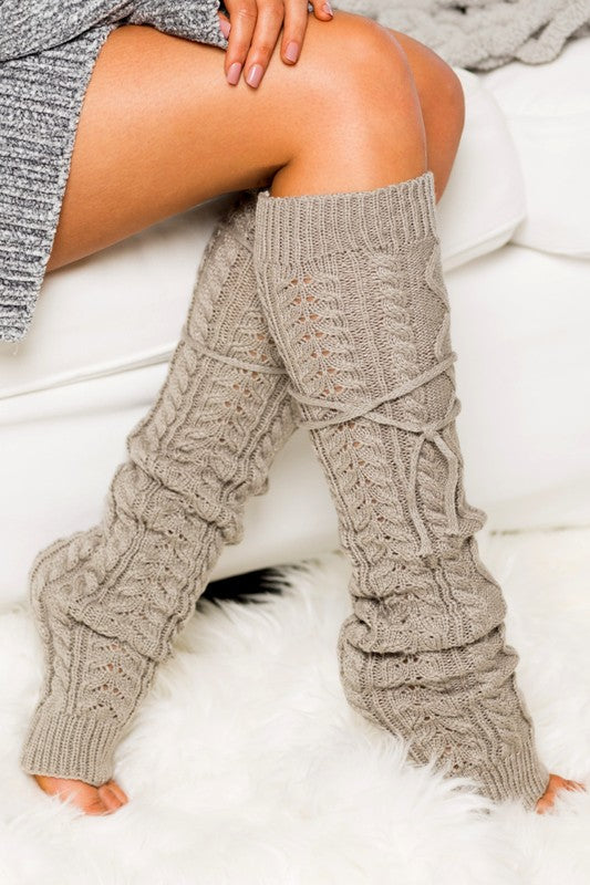 Cable Knit Long Tie Leg Warmer - Classique Collection