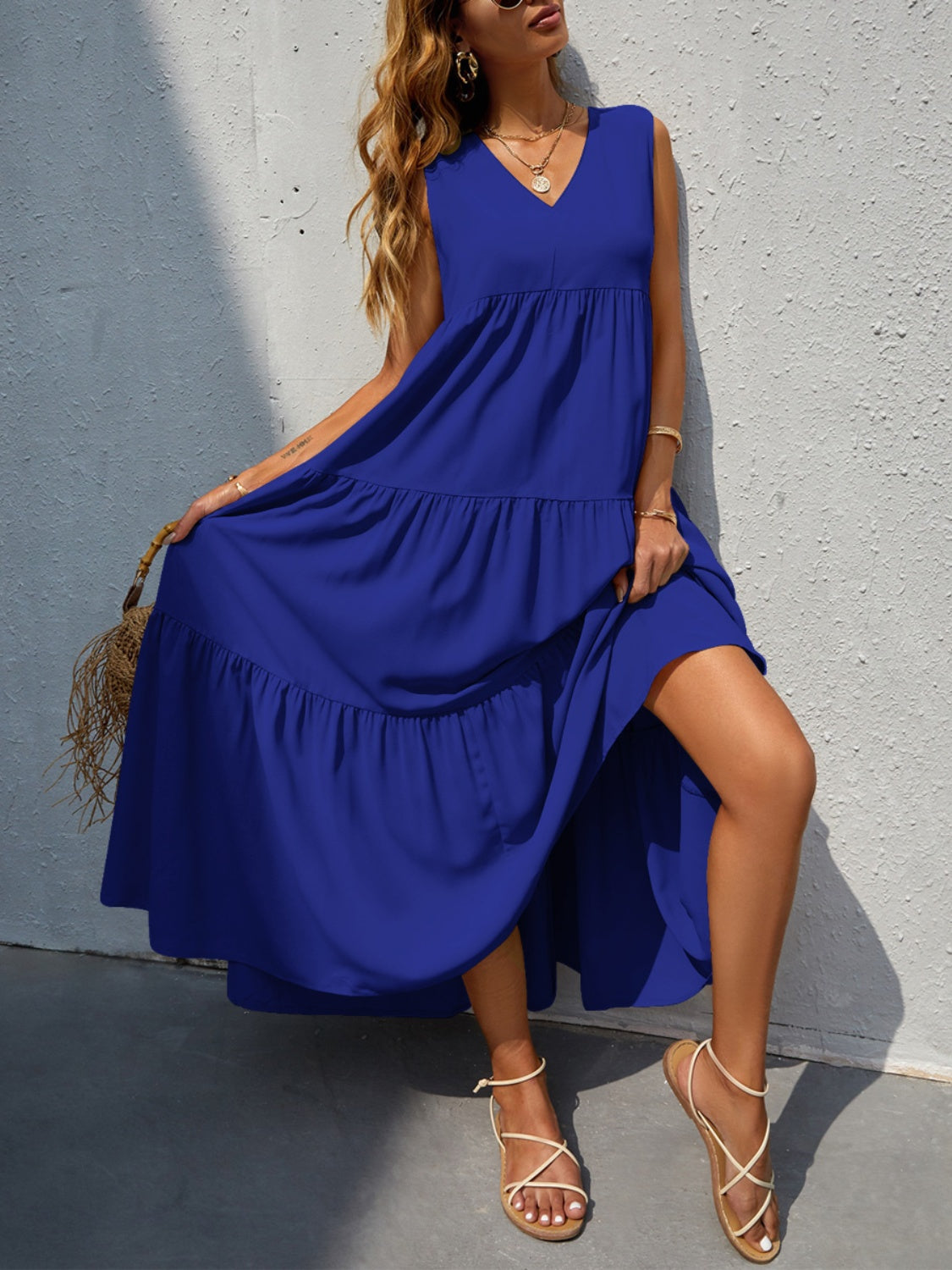 FAM-FAM Tiered V-Neck Sleeveless Dress - Classique Collection