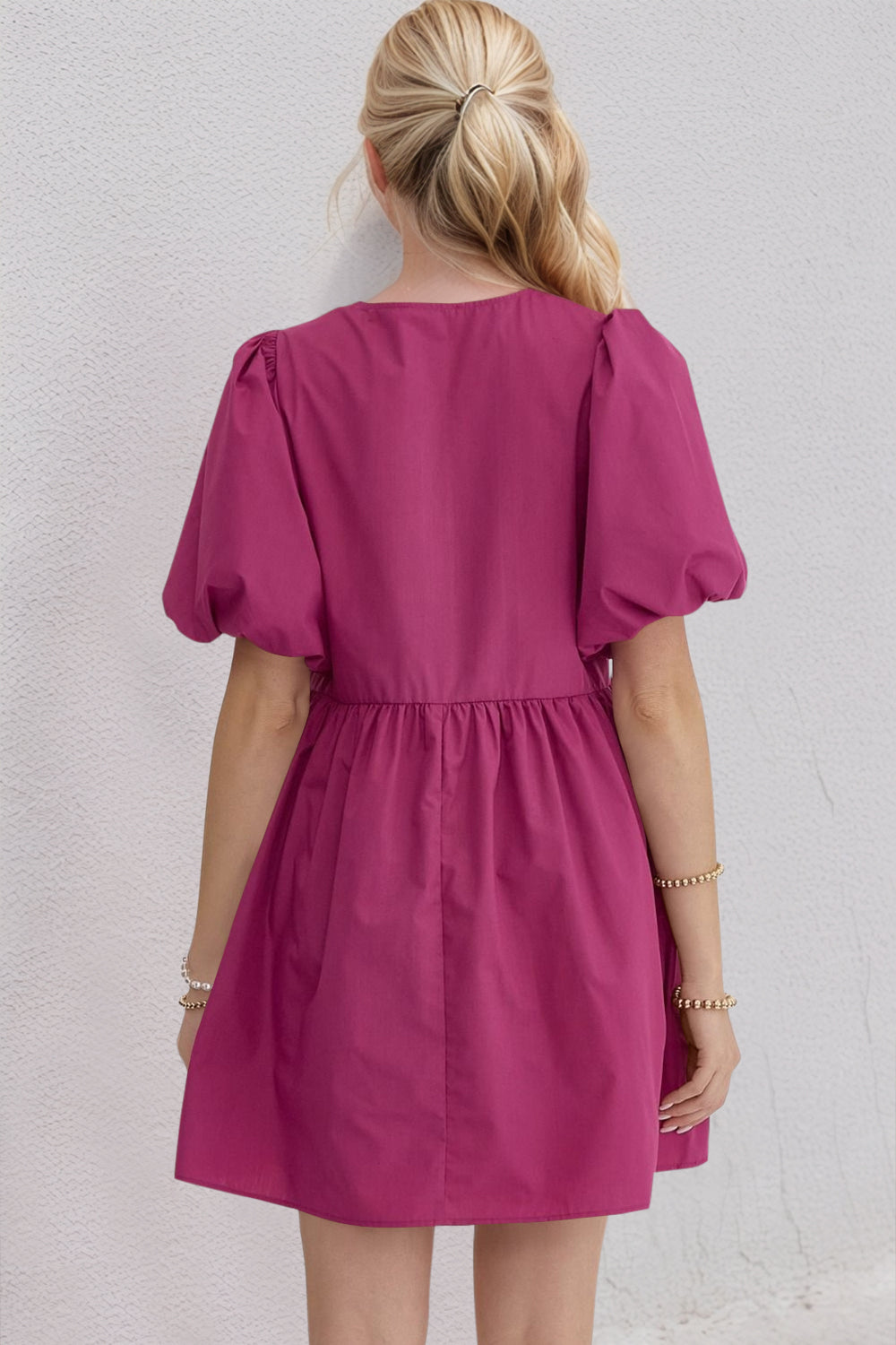 Oh Bow Ruched Puff Sleeve Mini Dress - Classique Collection