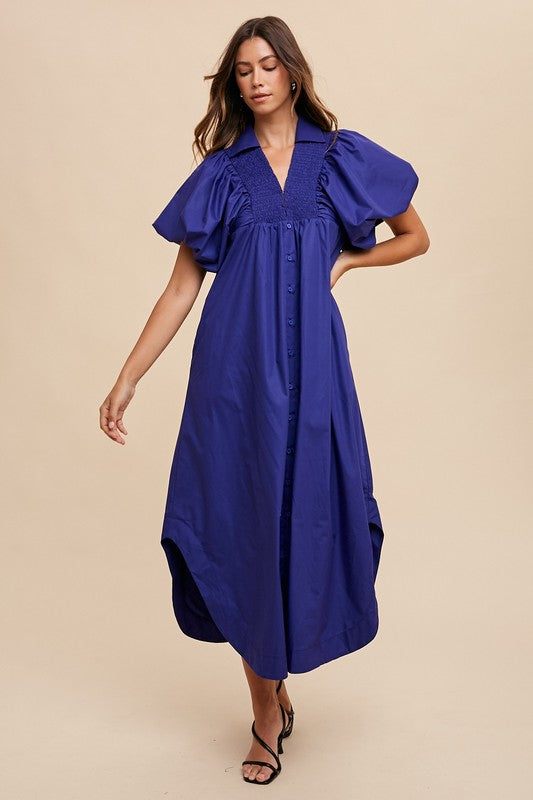 Annie Wear Smocked Puff Sleeve Midi Dress - ClassiQ