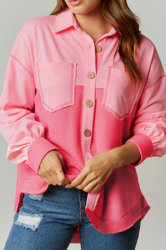 Two Tone Button Up Drop Shoulder Shacket - Classique Collection