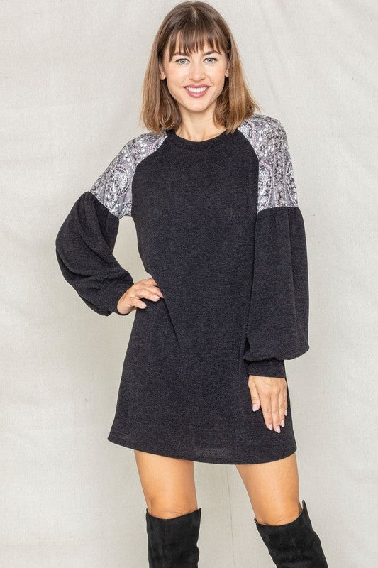 Paisley Shoulder Accent Tunic Dress - Classique Collection