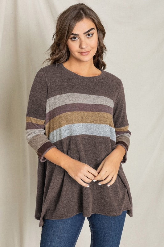 Knit Stripe Panel A Line Tunic - Classique Collection