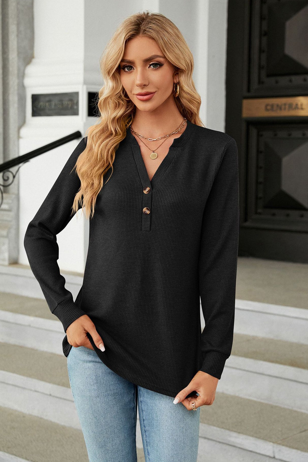 V-Neck Long Sleeve Blouse - Classique Collection