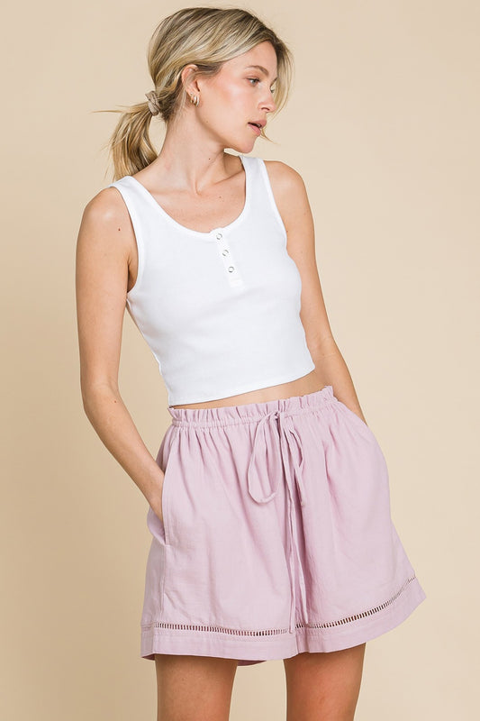 Cotton Bleu by Nu Lab High Waist Drawstring Shorts - Classique Collection