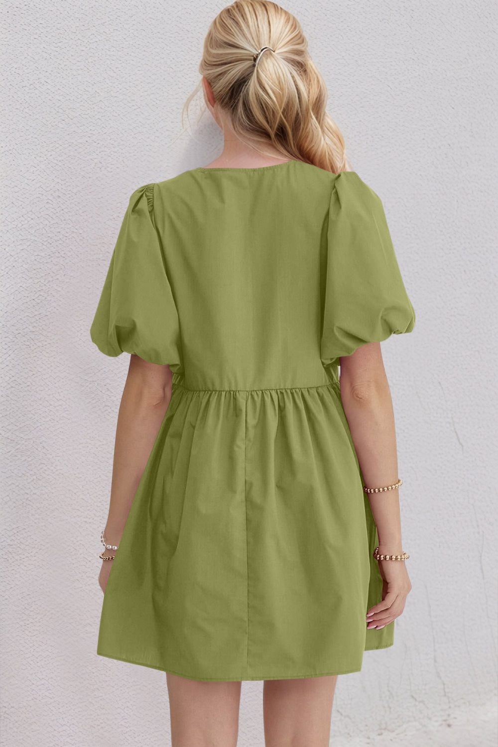 Oh Bow Ruched Puff Sleeve Mini Dress - Classique Collection