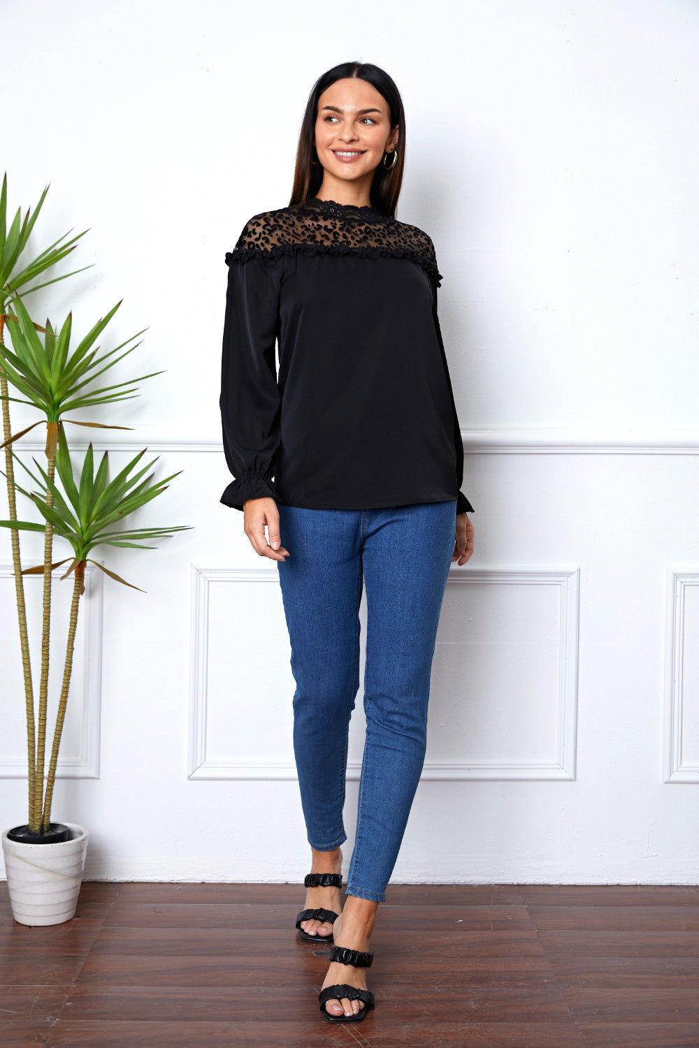 Leopard Frill Flounce Sleeve Blouse - Classique Collection