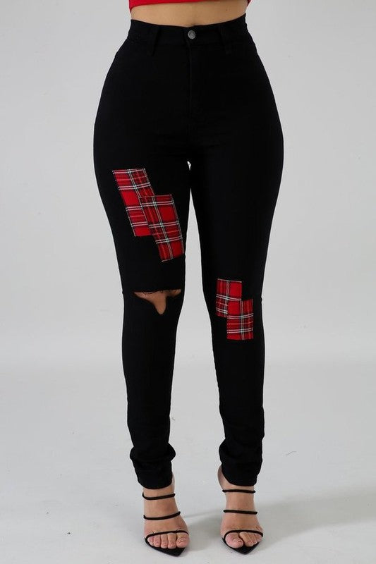 Plaid Patch Skinny Jean - Classique Collection