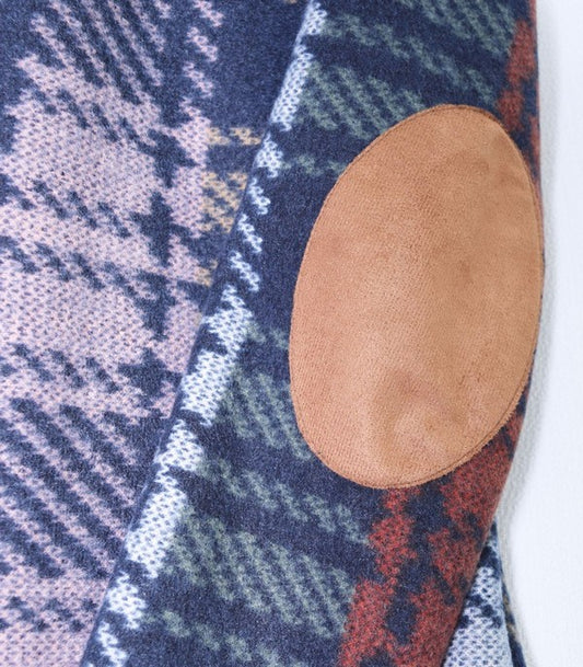 Plus Multi Color Plaid Elbow Patch Cardigan - Classique Collection